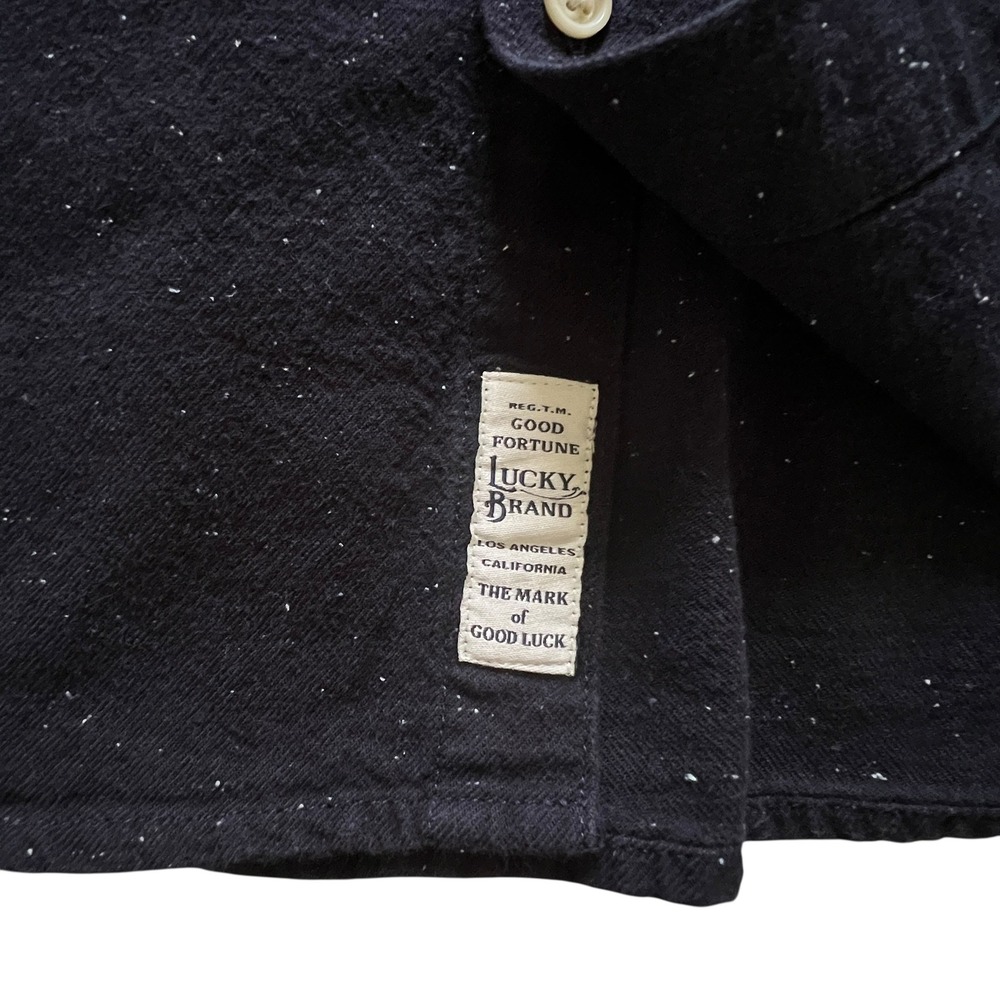 Lucky Brand Mason Workwear Mens L Speckled Nep Flannel Button Down Shirt Blue - Picture 6 of 11